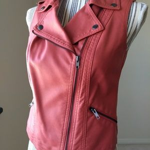 NWOT Red Blood Orange Leather Moto Zip Vest